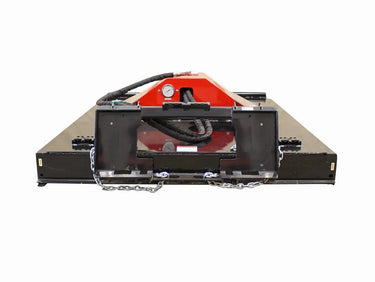 Black brush cutter facing forward with a red motor cover.